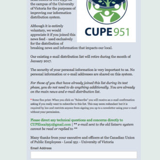 Signing up for our new e-mail/distribution/newsletter list