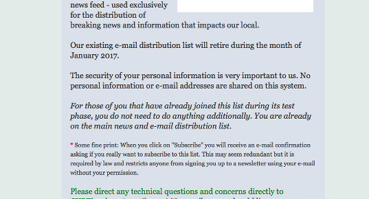 Signing up for our new e-mail/distribution/newsletter list